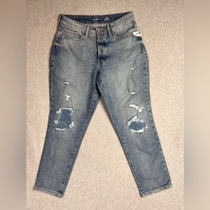 New Old Navy Jeans Womens 10 Curvy OG Straight Light Wash Button Fly Distressed